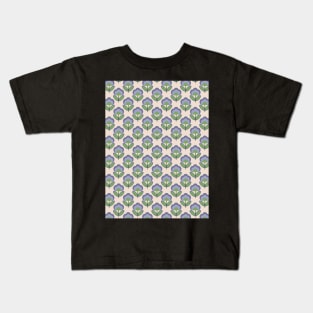 Blue and Green Flowers Seamless Pattern 1970s Inspired Kids T-Shirt